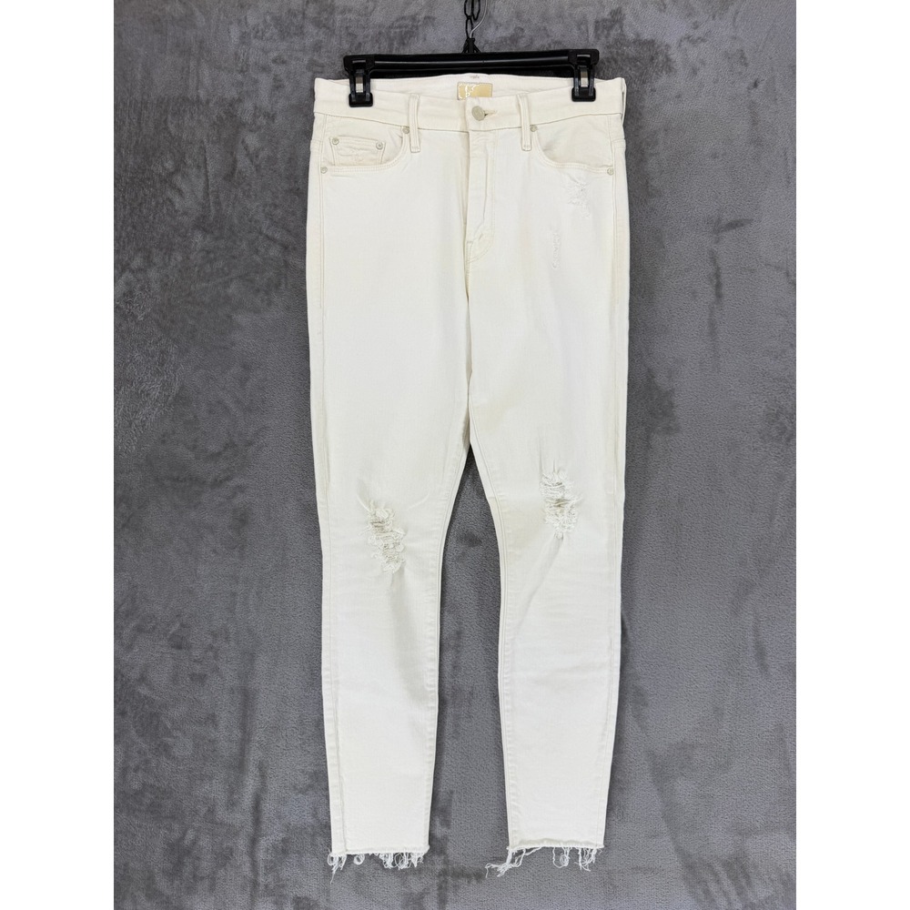 Mother High Waisted Looker Ankle Fray Jeans Tea and Biscuits Off-White‎ 28